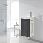 Lave-mains pour wc ou petite salle de bain Compact 400 - anthracite mat - armoire de toilette et miroir en option Avec miroir led 2073, Avec bonde