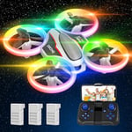 Mini Drone avec Caméra 720P HD, Drone avec Lumières Colorées pour Enfant, Quadricoptère Hélicoptère RC avec 3 Batteries 21 Mins Jouet Cadeau pour Garçons et Filles