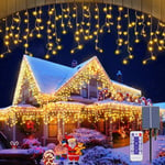 LED Solar Icicle String Lights Vattentät Juldekoration Gardin Strängljus för sovrum Uteplats Yard Trädgård Bröllopsfest 3M 128LED Warm White