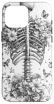 iPhone 16 Pro Max Skeleton Ribcage Anatomy with Flowers Butterflies Case