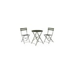 Set table + 2 chaises de jardin pliable en métal vert foncé Bistrot