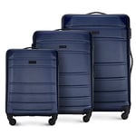 WITTCHEN Travel Suitcase Carry-On Cabin Luggage Hardshell Made of ABS with 4 Spinner Wheels Combination Lock Telescopic Handle Globe Line Set of 3 suitcases Dark Blue