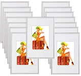 WOLTU Lot de 15 Cadre Photo 10x15 cm avec Passe Partout, Cadre et Plaque en Plastique, Cadre Poster pour Décoration Murale ou sur Table, Suspendre Horizontalement ou Verticalement, Argent