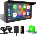 Écran pour Motos CarPlay sans Fil, écran Tactile Portable 5 Pouces étanche avec Dash Cam Avant et arrière 1080P, WiFi Caméra Moto Autoradio Carplay pour Moto avec GPS, Navigation