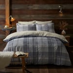 Fusion - Grey Checkered Fleece Duvet Cover - Single Bedding Size (140 x 200cm) - Reversible Design - Light Grey Tartan Bedding - Blue Flannelette Bedding with Teddy Bear Fleece Quilt - White Fleece