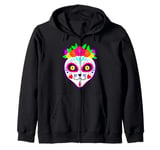 mexican halloween cat sugar skull purple skeleton gothic Zip Hoodie