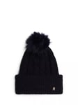 Tommy Hilfiger Timeless Alpaca Wool Blend Faux Fur Pom Pom Beanie, Space Blue