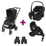 Maxi Cosi Pack poussette duo Léona 2 + pebble pro 360 essential black base familyfix