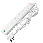 STATUS Multi Plug Extension | 6 Socket Extension Cable | 2m Extension Lead | 13A Surge Protected with Neon Indicator| S6W2MSPS12 White