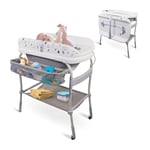 Mobiclinic® Kids, Table à Langer 2-en-1 avec Baignoire, Trendy, Réglable en 4 Hauteurs, Thermomètre, Roues avec Frein, Paniers de Rangement, Jusqu'à 50 kg, Tube de Drainage, 0-36 mois