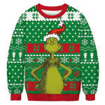 Herr- och Damtröja med Långärmad Grinch Pullover Fula Tröja Jultopp M