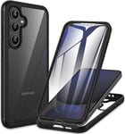 CENHUFO Coque Samsung S24 FE 5G, Antichoc Housse avec Protection d'écran, 360° Protégé Téléphone Etui Double Face Case Transparent Portable Intégrale Coque pour Samsung Galaxy S24 FE 5G - Noir