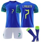 Qatar fotbolls-VM 2022 Brasilien Lucas Paqueta #7 Tröja Samba fotboll T-shirts för herr Set Barn Ungdomar fotboll Tröjor Kids 22(120-130cm)