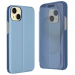 Étui Clear View pour iPhone 15 Clapet Miroir Fonction Support Bleu