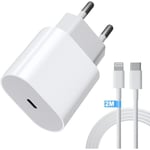 Chargeur Rapide iPhone avec Cable Chargeur iPhone 2M, Chargeur iPhone 20W, Adaptateur Secteur iPhone Chargeur Compatible avec[S25]