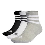 adidas Unisex 3-Stripes Cushioned Sportswear Mid-Cut Socks 3 Pairs, Medium Grey Heather / White / Black, 8.5-10