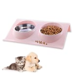 Bol pour Animaux de Compagnie Set,Chien Animaux Feeder Bol, Gamelle Double Nourriture Inclinable à 15° Double Gamelle Chat Surélevée(Rose)