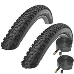 26" Bike Tyre 2X Schwalbe Rapid Rob 26"x2.25 Guard & Schrader Inner Tubes