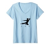 Womens Bruce Lee Flying Kick Silhouette Logo V-Neck T-Shirt