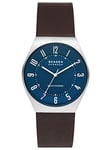 Skagen Grenen Montre pour Homme, Mouvehommet à Énergie Solaire, Bracelet en Acier Inoxydable Ou en Cuir, Brun foncé et bleu