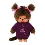 Sekiguchi 253814-Original Monchhichi Fille avec T-Shirt 'Love' et nœuds dans Les Cheveux, Animal en Peluche Brun d'environ 20 cm, 253814, Multicolor, 20 x 11 x 9 cm