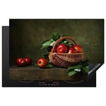 KitchenYeah© Protege Plaque Induction 80x52 cm Deco Cuisine Accessoire Pratique Protection De Vitroceramique Rustique - Pomme - Fruits - Rouge - Panier - Nature morte