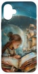 Coque pour iPhone 16 Plus Portrait d'une fille lisant des livres d'histoire et son imagination