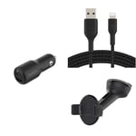 Belkin Premuim Car Bundle(42W Dual Port Fast Car Charger & USB-C to Lightning 1m charging cable & Universal Mount)