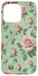 iPhone 15 Pro Max Unique Rose Floral Mint Green Pattern Vintage Case