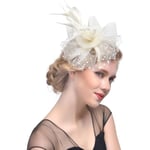 Fascinatorhatt för kvinnor, damer, bröllop, fascinatorer, tebjudningshatt, flapperhatt, Ascot-tävlingshatt, fjäderblomma (beige) beige