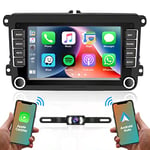 Hikity Carplay sans Fil Autoradio avec GPS pour VW Golf 5 6 Passat Touran Polo 7'' Écran Tactile Android Autoradio Bluetooth avec Android Auto/WiFi/FM/RDS/SWC/Canbus/Caméra de Recul 1+32GB