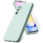 Vansdon Coque Compatible avec Samsung Galaxy A25 5G, 2 Film de Protection en Verre trempé, Housse Souple en TPU en Silicone Liquide, Housse en Caoutchouc Antichoc - Menthe