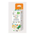 Haku Yoka 6303119 Kit, mini peinture Safari, rouleau de papier avec motifs de coloriage et 4 craies de cire colorées avec 20 autocollants, pour enfants à partir de 3 ans