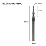 R0.75xD4x15x50L Fraise à bout conique en carbure de tungstène R0.25-R2.0 CNC, fraises pour bois et métal, outil de fraisage CNC ""Nipseyteko