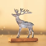 Christmas Reindeer Stag Ornament Metal Wood Decoration Silver Home Decor Xmas