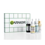 Garnier - Coffret Cadeau 4 Sérums Visage - Sérum Anti-Taches Brunes Vitamine C - Sérum Anti-Points Noirs et Imperfections Charbon - Sérum Repulpant Hyaluronic Aloe - Sérum Autobronzant Eau de Coco