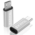 TRANLIKS Adapter Micro USB to Lightning, Compatible for Lightning Female to Micro USB Male Adapter Convert Connector Support Charge and Data Sync Compatible with Micro USB Devices(2 Pack Silver)