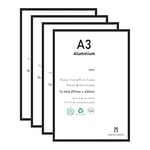 A3 Certificate Picture Frame,4 Pack Black Aluminium Photo Frame with plexiglass for Wall Mount Display,29.7x42 cm,Set of 4