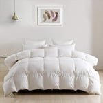 DWR Couette en Duvet d'oie 220x240cm, Couette 220x240 4 Saisons, Couette Naturelle Tempérée en Plume, Couette 2 Personne Chaude, Ultra Doux Lavable en Machine, Blanc