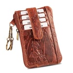 MATADOR Porte Clef avec 4 Porte Carte Crédit et Porte Monnaie en Cuir Véritable | Mini Pochette Rangement Clé avec Blocage RFID et Boîte Cadeau | Sac Cuir Porte Clés Multifonction | Fleurs Marron