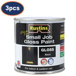 Rustins Paint Gloss Black Wood Metal Quick Dry Interior Exterior 250ml 3Pcs