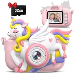 Kids Camera, Hangrui Kids Camera for Girls, 2.0 Inch Digital Camera for Kids, 20MP &1080P HD Selfie Childrens Camera, Christmas and Birthday Gifts Toy Toddler Camera for Girls Boys Aged 3-10 -Pink