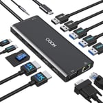 Station d'accueil USB-C 2 moniteurs pour ordinateur portable - Triple écran 14 en 1 - Adaptateur hub USB C avec 2 HDMI,VGA,Ethernet,PD,USB C Data,5 USB,fente pour carte SD TF,audio (noir)(Q391)