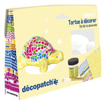 Décopatch KIT036C - Un Mini-kit tortue comprenant un animal pulpé peint en blanc - 2 feuilles Décopatch - 1 pinceau - 1 pot de vernis colle, TORTUE