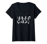 Womens Dancing Skeletons Spooky Halloween Cowboys Line Dance V-Neck T-Shirt