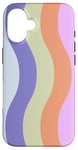 Coque pour iPhone 16 Rose, violet, orange, motif à rayures ondulées, esthétique des années 70