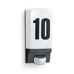 Steinel House Number Light L 1 S Black, E27 - max. 60 Watts Outdoor Wall Light with 180° Motion Sensor 10 m Range - Number Plaque Light for Front Door