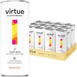 Virtue Yerba Mate - Natural Energy Drink - Sugar Free, Zero Calories, Vegan, Keto Friendly, Gluten Free - 12 x 250ml (Tropical)