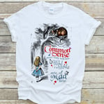 Alice In Wonderland T Shirt Common Sense Cheshire Cat - White Premium Quality