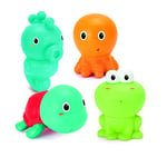 Infantino - Set de 4 Arroseurs de Bain Colorés - Jouet de Bain Sensoriel Bébé - Tortue, Poulpe, Hippocampe et Grenouille - Jouets Interchangeables - Faciles à Nettoyer - Cadeau pour Bébé - Dès 0 Mois